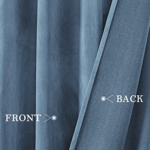 Stone Blue Velvet Curtains 52 X 84 Inches, 2 Panels Light Blue Room Darkening Curtains/Drapes