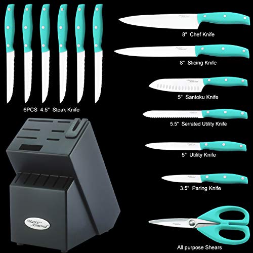 14 Piece Kitchen Knife Set with Wooden Block, Stainless Steel Knife Set
