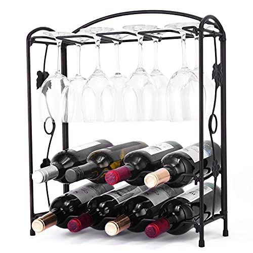 Wine Rack with Glass Holder, Wine Racks Countertop, Metal Wine Glass Holder