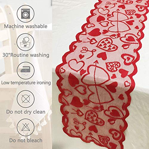 Valentines Table Runner Red Heart Print Valentines Day Decorations 13x72 inches
