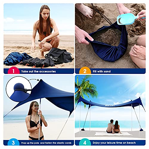 WIPHA Beach Tent-Family Portable Beach Canopy for 4-6 Adults-UPF 50+ Sand Free