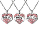Pink Color Rhinestone Heart Shape Pendant Necklace for Mother Daughter 3 PCS