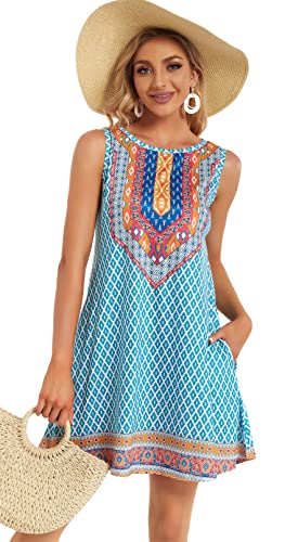 Boho Dresses for Women Summer Beach Sleeveless Sundress Pockets