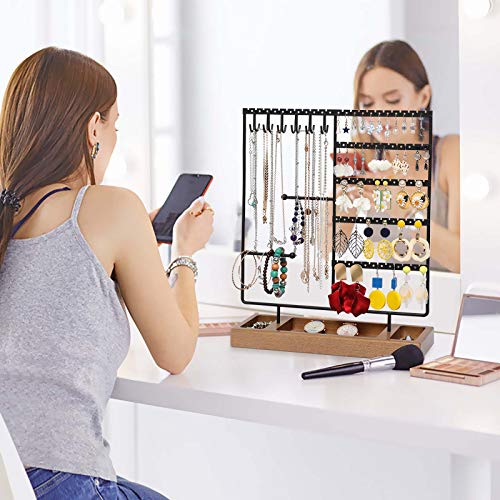 Earring Holder,5-Tier Ear Stud Holder with Wooden Tray,Jewelry Organizer