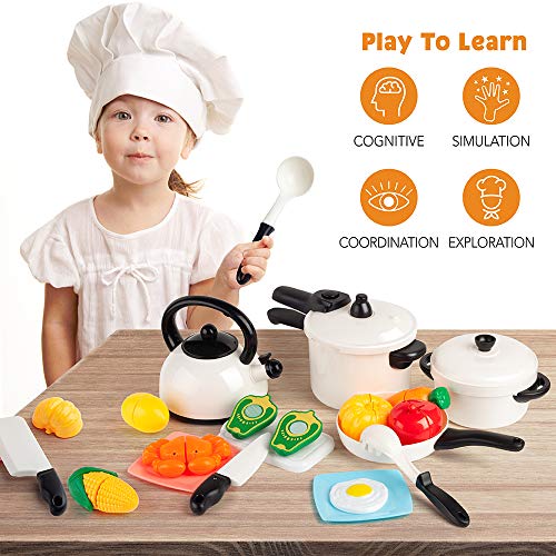 D-FantiX Kids Pretend Play Kitchen Accessories Set, Toddlers Pots and Pans Cookware