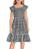 Girls Short Sleeve Dresses Fashion Print Swing Knee-Length Dress