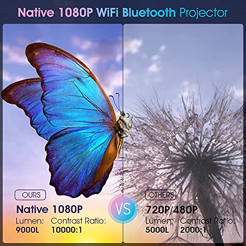 WiFi Bluetooth Projector, DBPOWER 9000L HD Native 1080P Projector