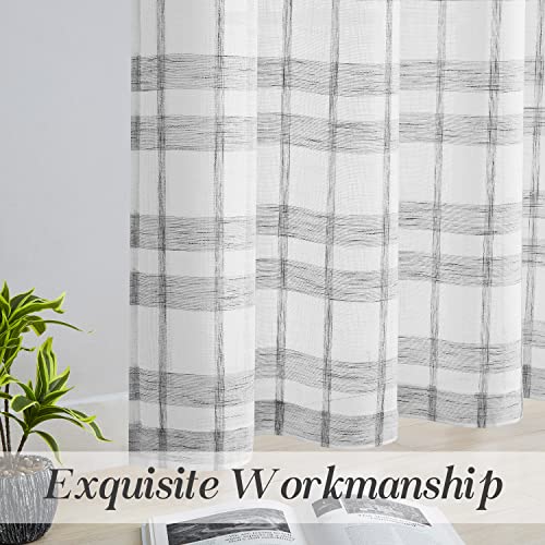 Grey and White Buffalo Plaid Window Curtain Panel Farmhouse Semi Sheer Gingham Linen Curtain Drapes