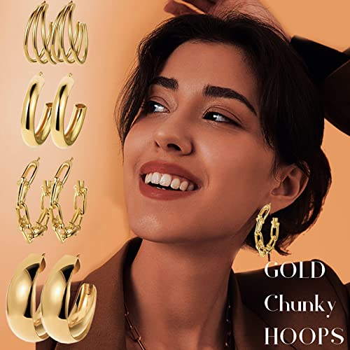 45 Pairs Gold Hoop Earrings for Girls Women, Chunky Twisted Small Big Hoops Earring