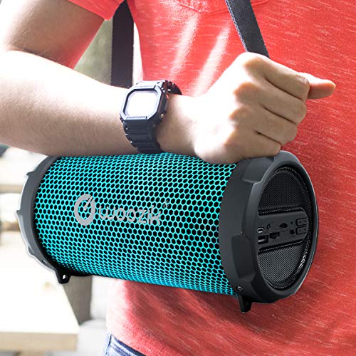 WOOZIK Rockit Go / S213 LED Bluetooth Speaker, Wireless Boombox Indoor/Outdoor with FM Radio,Micro SD Card, USB, AUX 3.5mm Support, Rechargeable Battery, Strap for Travel, Great for Parties! (Black)