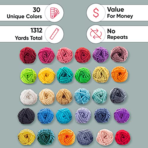 30x20g Acrylic Yarn Skeins - 1300 Yards of Soft Yarn for Crocheting and Knitting Craft Project