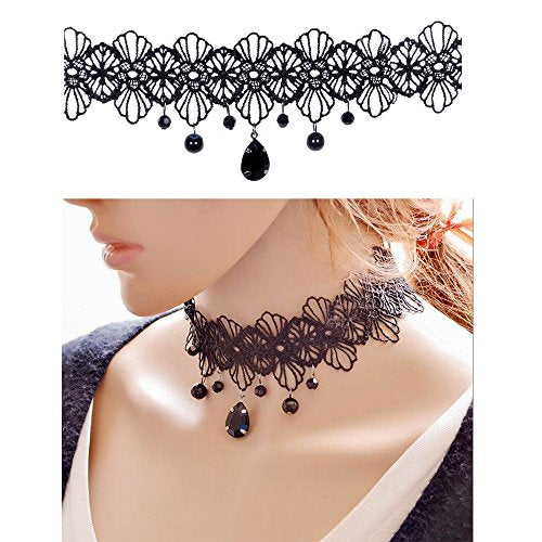 Trasfit 10 Pieces Lace Choker Necklace for Women Girls, Black Classic Velvet Stretch