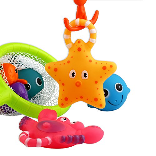 Fishing Floating Squirts Toy and Water Scoop with Organizer Bag(8 Pack)