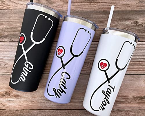 22 oz Nurse Personalized Stainless Steel Tumbler with Custom Stethoscope