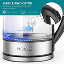 KOIOS Electric Kettle 1.8L Hot Water Boiler Teapot & Glass Tea Kettle with LED