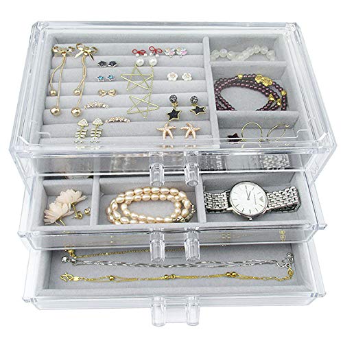 Acrylic Jewelry Box 3 Drawers, Velvet Jewelry Organizer