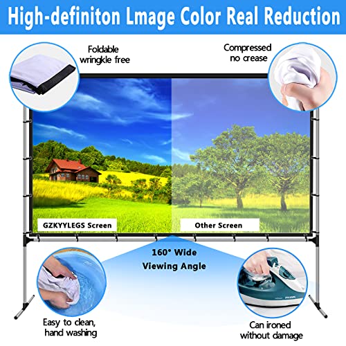 Projector Screen with Stand 120 Inch Foldable Portable Movie Screen 16：9 HD 4K Double Sided Projection