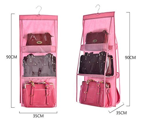 6 Pockets Handbag Hanging Organizer Purse Storage Anti-dust Cover Large