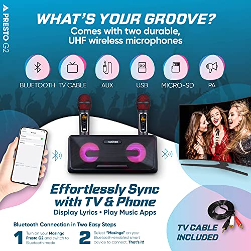 MASINGO Karaoke Machine for Adults & Kids with 2 Wireless