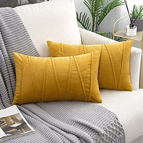 Pack of 2 Decorative Velvet Throw Pillow Covers Modern Striped Solid Cushion Covers