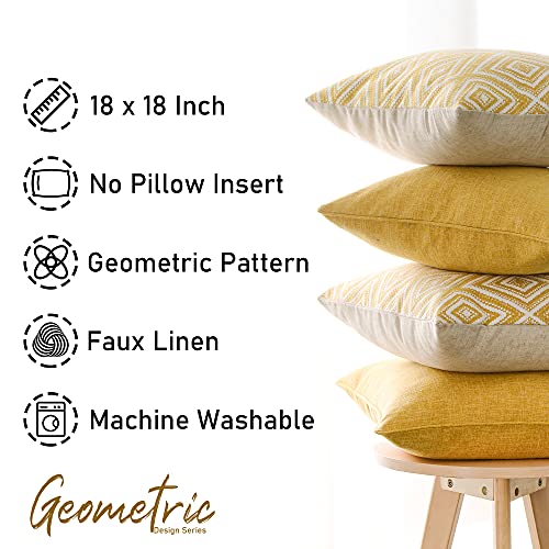 Decorative Throw Pillow Covers Set of 4 Geometric Design Linen Cushion Cover