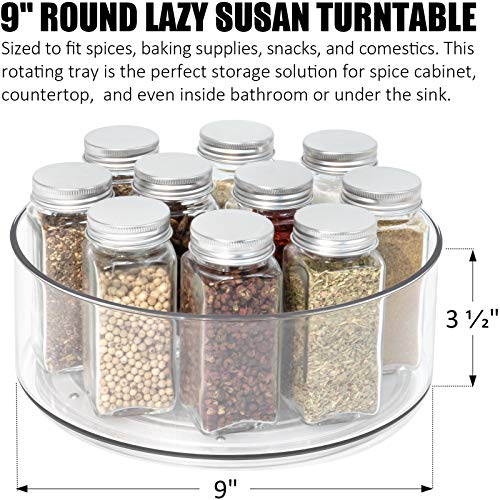 2 Pack Round Plastic Clear Rotating Turntable Organization & Storage Container Bins
