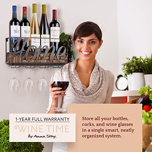 Wall Mounted Wine Rack - Bottle & Glass Holder - Cork Storage Store