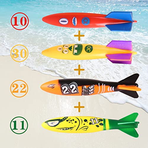 24 Pack Summer Pool Diving Toys for Kids, Fun Swimming Pool Games Sinking Toy Set, Underwater Diving Gifts with Storage Bag Include Torpedo Gems Shark Diving Rings Sea Animals for Boys Girls