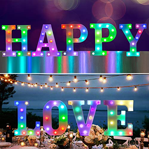 Pooqla Colorful LED Marquee Letter Lights with Remote – Light Up Marquee Signs – Party Bar Letters with Lights Decorations for The Home - Multicolor K