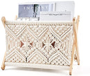 Mkono Macrame Magazine Rack Boho Magazine Holder Storage Standing Basket for Books, Newspapers, Swaddle Blanket, Living Room, Bathroom, Office, Nursery, Home Decor, Medium Size, 14’’L x 10’’W
