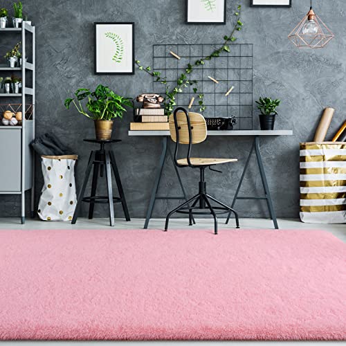 Shaggy Rugs Soft Fluffy Carpets, Fuzzy Rugs for Bedroom Rectangular Rugs 4' x 6' Pink