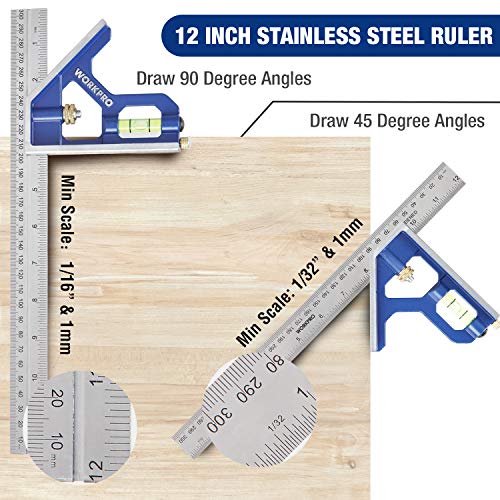 Square and Combination Square Tool Set, 7 IN. Aluminum Alloy Square Ruler Combo