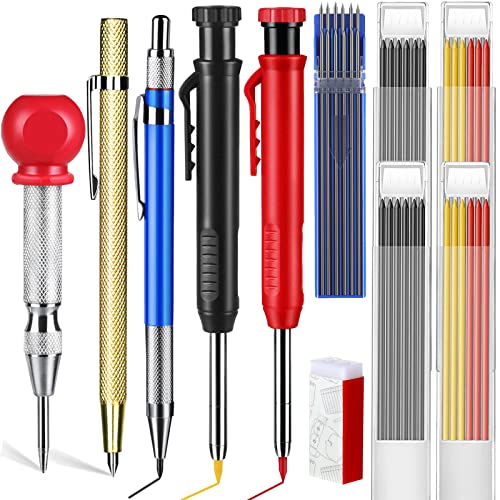Mechanical Carpenter Pencils Set with 39 Pcs Refills, Built in Sharpener, Construction Pencils