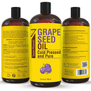Pure Cold Pressed Grapeseed Oil - Big 32 fl oz Bottle - Non-GMO, Hexane Free