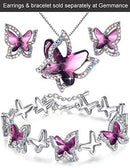 Butterfly Crystal Necklace with Amethyst Pink Birthstone for February, Silver-Tone