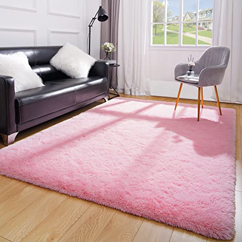 Shaggy Rugs Soft Fluffy Carpets, Fuzzy Rugs for Bedroom Rectangular Rugs 4' x 6' Pink