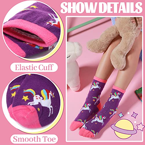 Children Cotton Crew Socks For Girl Boy Kids Toddler 6 Pack (Unicorn-I, 5-8 Years Old)