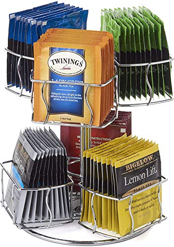 Tea Bag Spinning Carousel –Up to 60 Tea Bags Storage, Kitchen Counter Organizer