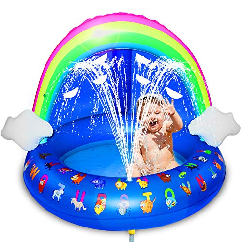 Inflatable Splash Kiddie Pool Summer Toys for Baby, Shade Sprinkler Pool Baby Floats with Ventilate Yard Games 40'' Rainbow Kiddie Pools Backyard Water Toys Swimming Gifts for Baby, Toddlers, Pets