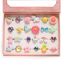 Little Girl Jewel Rings in Box, Adjustable, No Duplication, Girl Pretend Play and Dress Up