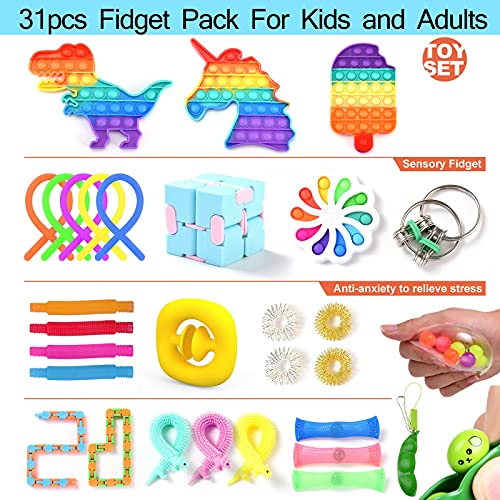 31PCS Fidget Toys Pack Push Bubble Fidget Toy Set for Kids Sensory Stress Relief and Anti-Anxiety Toy Bundles for Adult