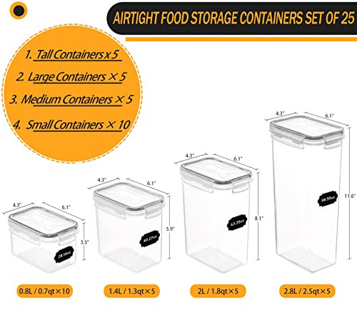 25 Pack Airtight Food Storage Containers Set,  Kitchen Storage Containers - Labels,