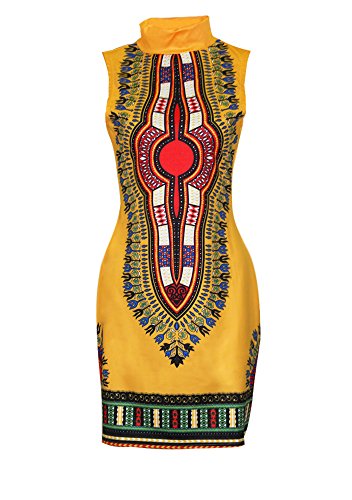 Women's Dashiki Traditional African Print Dresses High Collar Sleeveless Dress