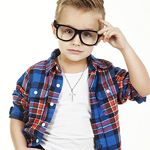 Cross Necklace for Men Figaro Chain Stainless Steel Plain Polished Cross Pendant