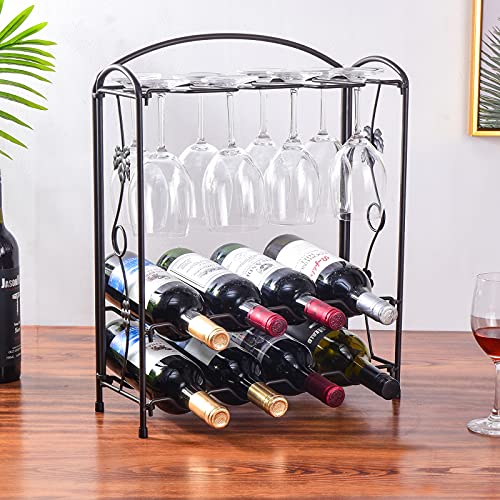 Wine Rack with Glass Holder, Wine Racks Countertop, Metal Wine Glass Holder