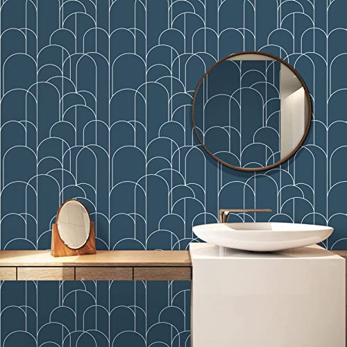 Peel and Stick Wallpaper Modern Blue Geometric Wallpaper 17.71 in X 118