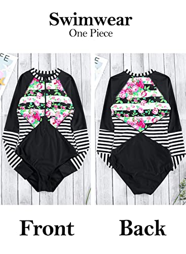 Bathing Suit for Womens Long Sleeve Printed Padded Maillot One Piece Bathing Suit