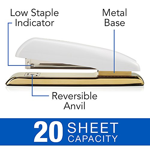 Stapler, Desktop Stapler, 20 Sheet Capacity, White/Gold (64701)