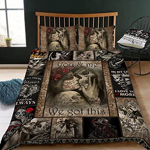 GEEMBI Quilt Bedding Set-to My Love. You and Me We Got This Skull Couple Quilt Bed