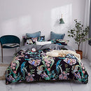 Floral Leaves Pattern Duvet Cover King Black Duvet Cover Set Grey Bedding Set